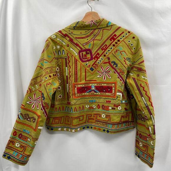Chico's 1 embroidered gren cropped jacket - Picture 4 of 4